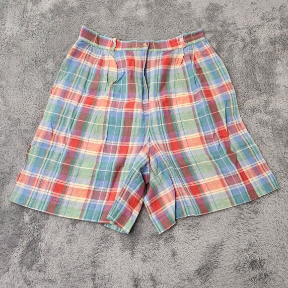 Talbots Shorts Womens Size 14 Multicolor Linen-Cotton Blend Plaid Lightweight - Picture 1 of 16
